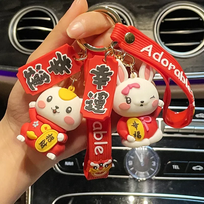 Ciondolo portachiavi zainetto Miniso, ciondolo portachiavi gatto Maneji con danza del leone fortunato, piccolo regalo per studenti dei cartoni animati