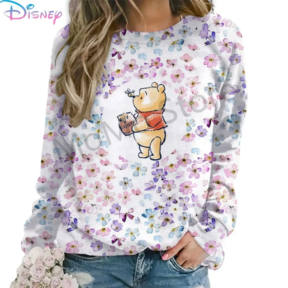 Women\'s Long Sleeve Sweatshirts O Neck Disney Winnie The Pooh Streetwear 2024 3D Print Street Wear Autumn Fashion Leisure S-3XL