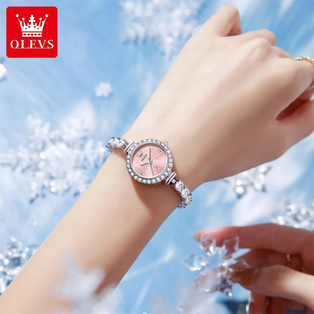 OLEVS 5889 Elegant Women Original Quartz Movement Watch Multi-function Big Dial Steel Bracelet 30m Waterproof Romance Watch