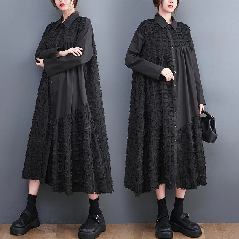 

Loose Me Splice Artistic Retro irt Dr Women's plus Size Autumn New Sle Cotton Polyester Blend Comfortable Dr