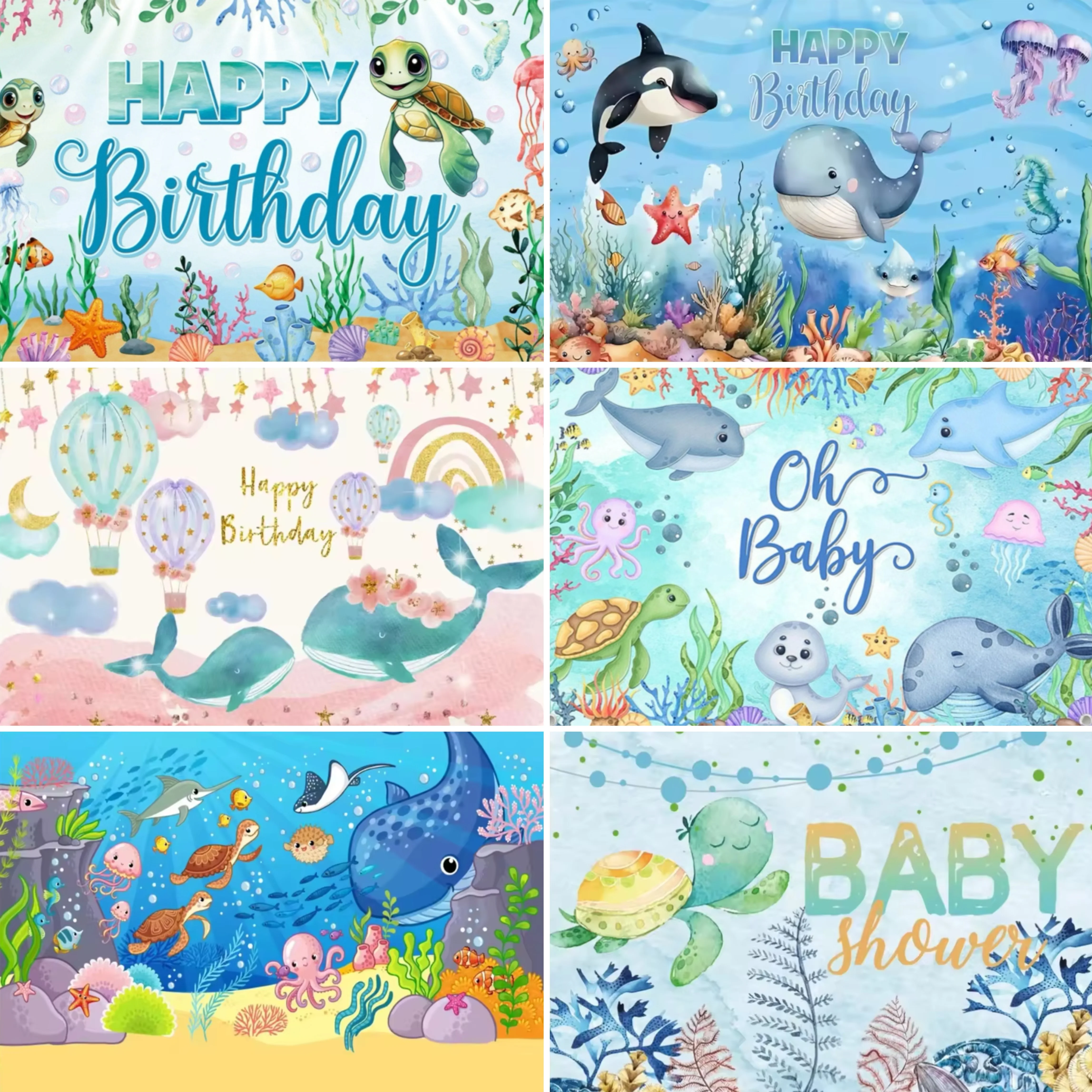 

Cartoon Ocean Theme Backdrop Fish Kids Birthday Party Cute Underwater Dolphin Whale Backdrop Photo Decor Baby Party Supplies