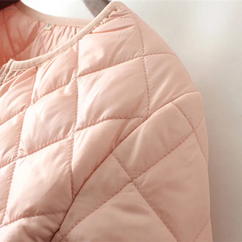 Plus Size Short Parkas Women Clothing Autumn Winter Warm Argyle Zipper Padded Coats Fashion Slim O-Neck  Thin Quilted Jacket