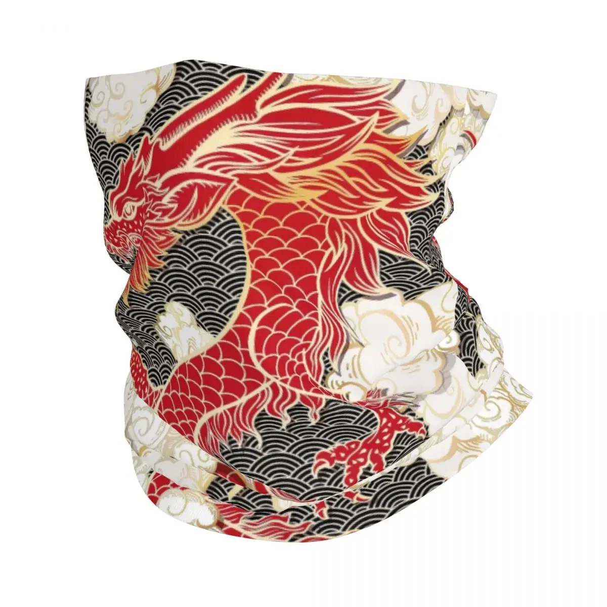 Custom Chinese Red Dragon Totem Winter Headband Neck Warmer Ski Running Tube Scarf Tradition Asian Style Face Bandana Gaiter