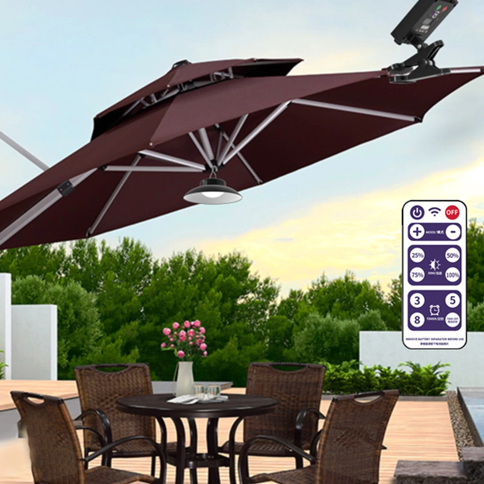 Outdoor Solar Umbrella Light with Timed Remote Control 3 Colour Temperature Adjustable Waterproof Portable LED for Patio