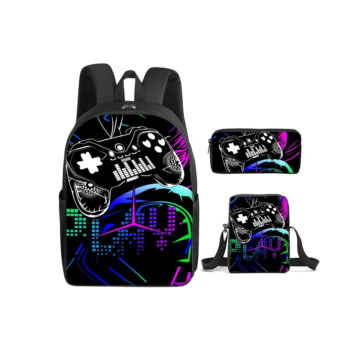 

Gamepad Cyberpunk 3Pcs/Set Backpack With Messenger Bags ,Pencil Bags For Boy/Girls Best Gift Cartoon Student School Bags