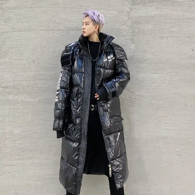 Kpop Extra Long Over the knee Parkas Couple Padded Coat Unisex High Street Big Pockets Down Jacket Warm Thickened Cotton Coat AliExpress