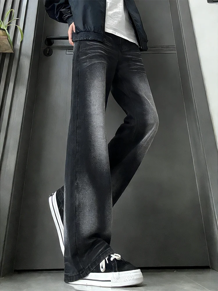 

Мужские джинсы Heavy Du Waed, синие, в американском стиле High Street, прямые, эластичные, слегка расклешенные, облегающие