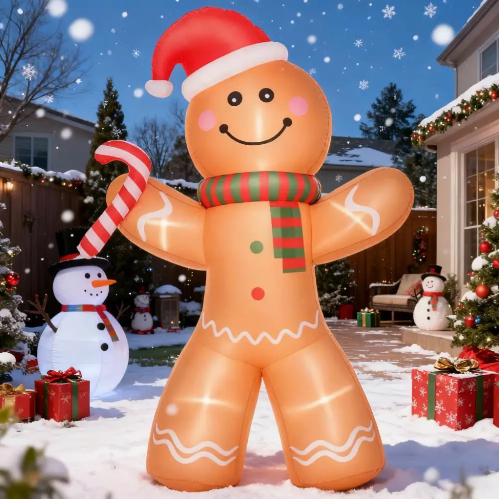 

Outdoor Blow-Up Yard Decoration,Christmas Inflatable Gingerbread Man with a Candy Cane with LED Lights Display