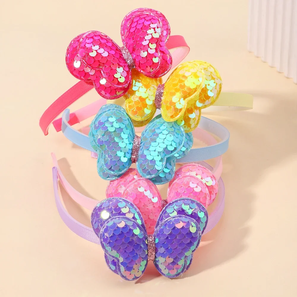 1Pcs Children Cute Butterfly Cartoon Flower Hairbands Headwears Girls Lovely Hair Hoop Sequin Headbands Kids Hair Accessories