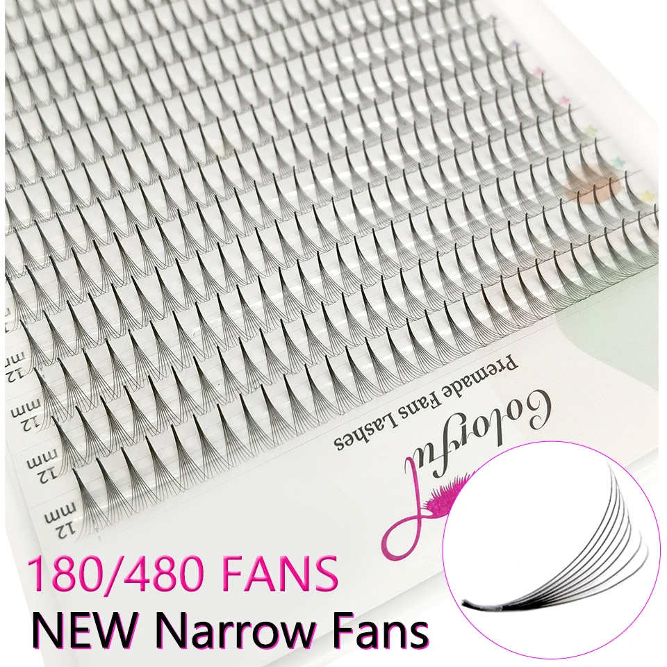 Narrow Fans Eyelashes 5D 6D 7D 8D Big Tray 180/480 Fans Premade Fan Eyelash Extension Pointed Base Russian Fan Ready Made Lashes