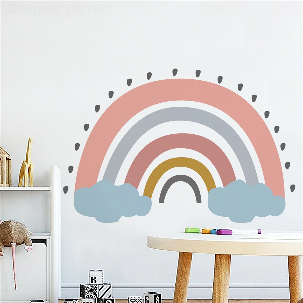 Watercolor Hand Painted Rainbow Sticker For Kids Room Girl Princess Baby Bedroom Decor Mural Self-adhesive PVC Wall Sticker Gift