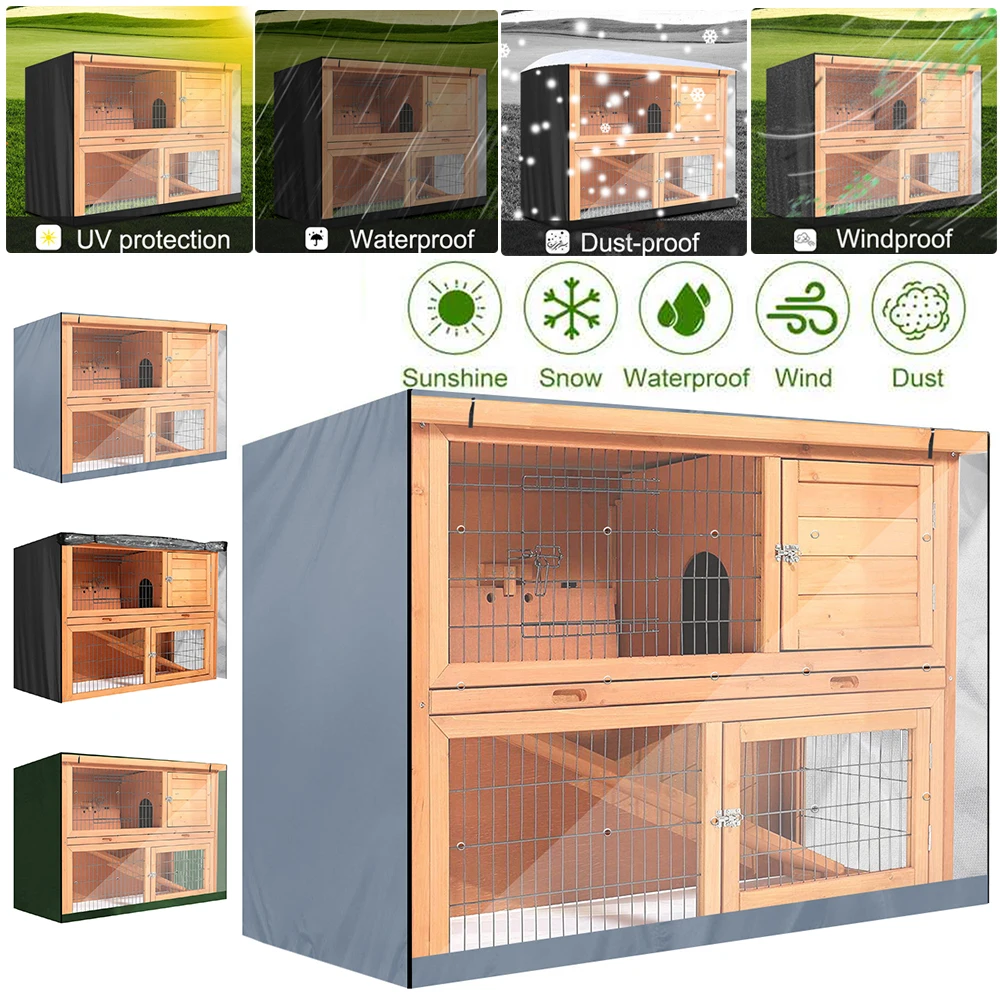 

4FT Hutch Cover Large Double Layer Pet Bunny Cage Waterproof Dust Cover Outdoor Oxford Cloth Garden Patio Without Cages