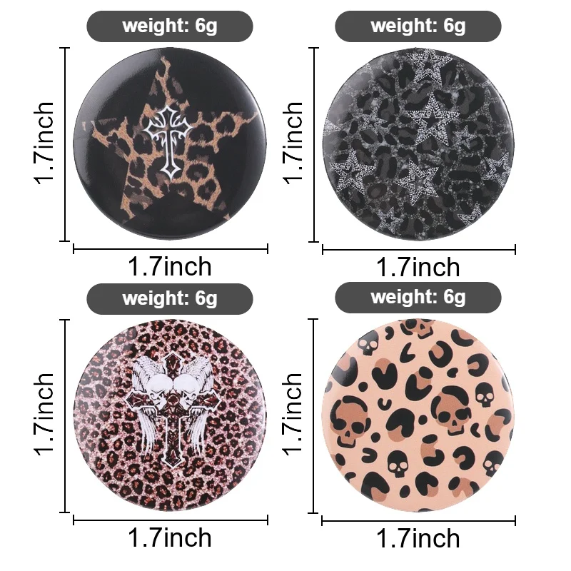 Leopard Print Tinplate Pins Punk Style Stars Cross Brooches Clothes Lapel Badges Skeleton Jewelry Gift for Friends