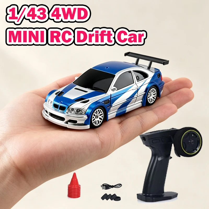 1/43 Full Scale RC Car Mini 4WD Drift Flat Roadster Correction Direction with Light Remote Control Car Model Toys For Kids Gifts