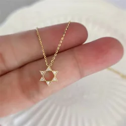 S925 sterling silver hexagram necklace 14K gold plated jeweled hollow Star of David pendant necklace for women