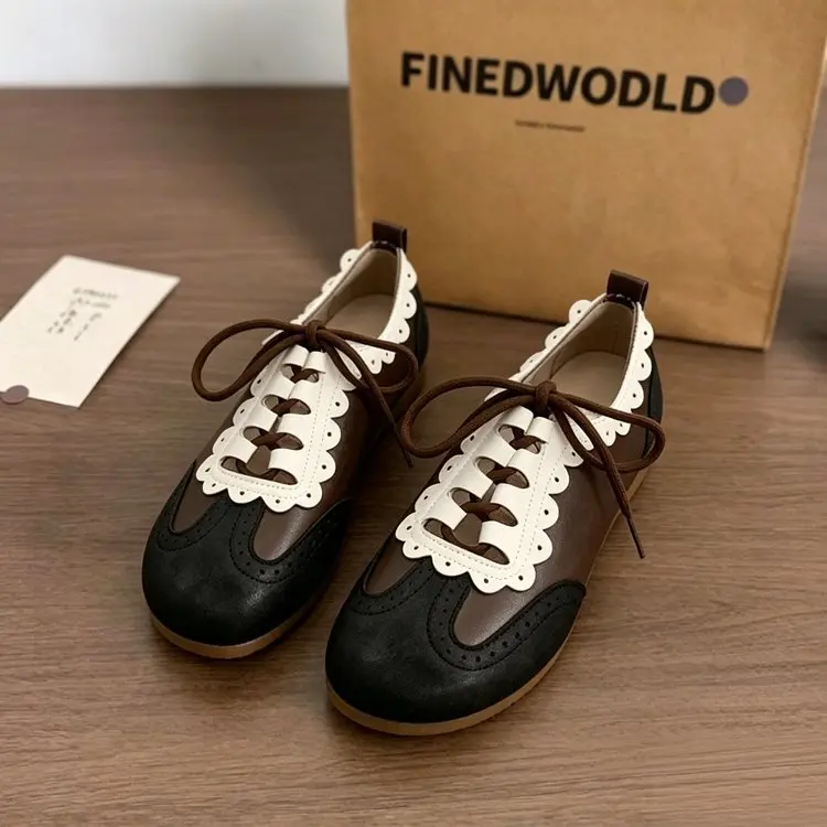 Korean Retro Lace-Up Hollow Lace Ugly-Cute Shoes Casual Shoes Commuting Soft-Soled German-Style Training Shoes Trendy Flats