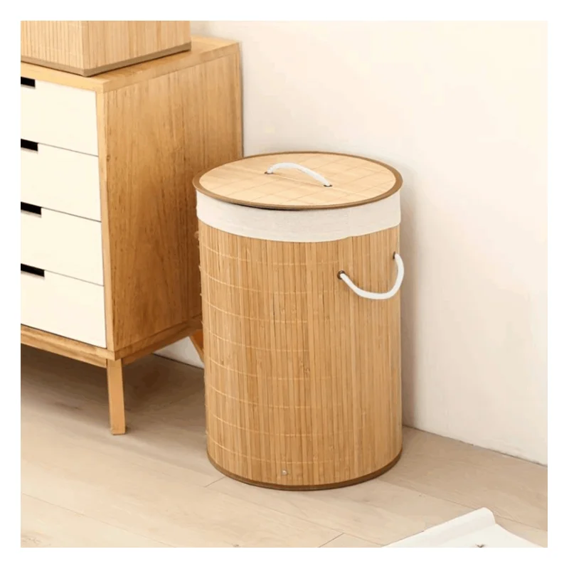 Cesto para ropa sucia de bambú | 55 L, tapa, bolsa extraíble 🧺
