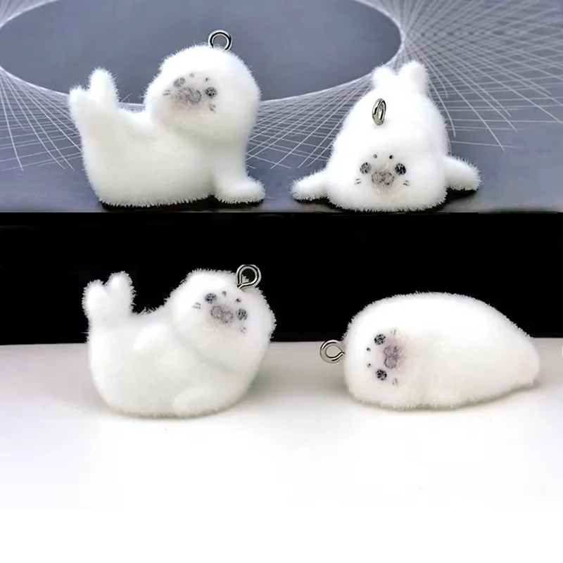 

30PCS Flocking Resin Seal Charms Cute Marine Animals Doll Pendant for Necklace Keychain Making DIY Jewelry Accessories Wholesale