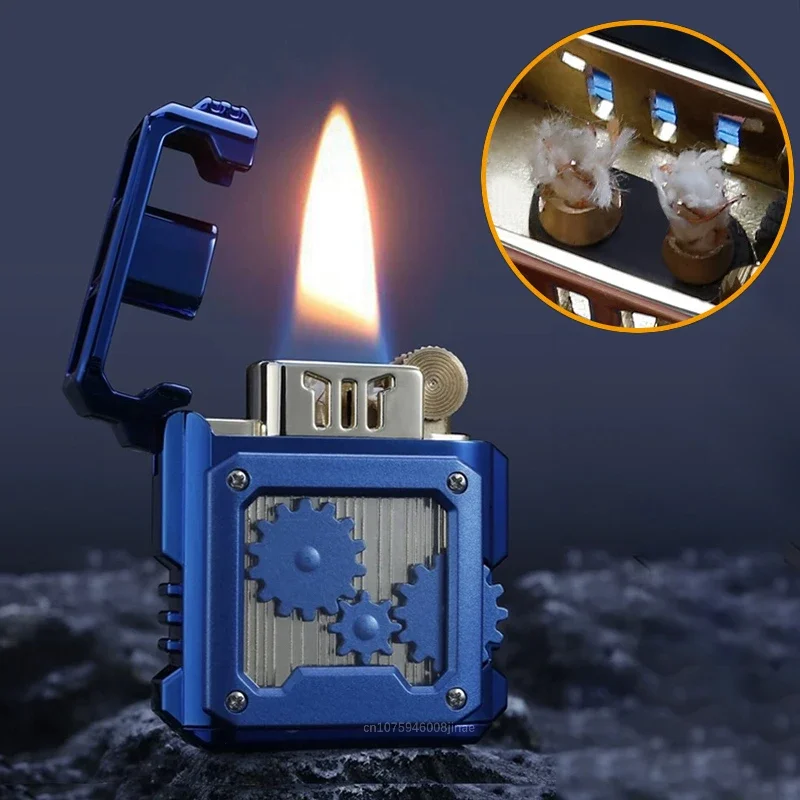 

Механическая шестерня, масляная зажигалка с двойным хлопковым сердечником, креативная шлифовальная круга с уменьшением давления, ветрозащитная, волшебная специальная зажигалка