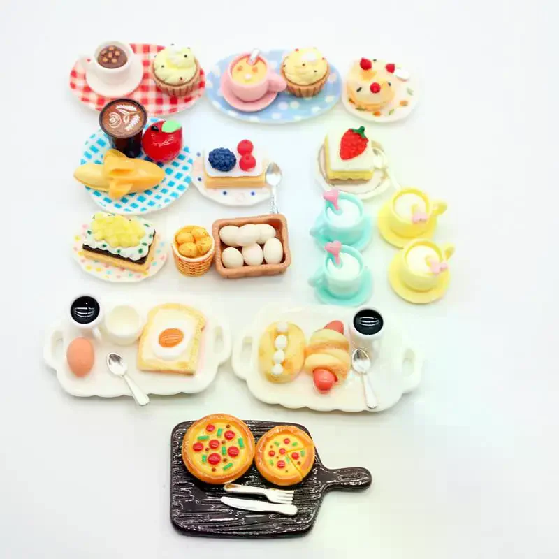 Puppenhaus Miniatur Kuchen Dessert Brot Lebensmittel Set Modell Requisiten Micro Landschaft Dekoration Ornamente Kinder Pretend Spielen Spielzeug Geschenke