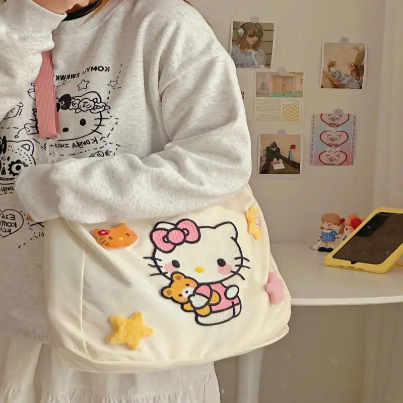 Kawaii Hello Kitty Y2K Fashion Soft Shoulder Bags Cute Cartoon Versatile Large Capacity Tote Handbags Birthday Gifts Girls Women