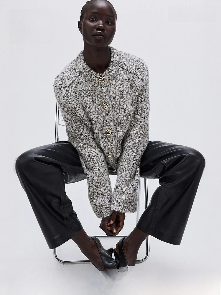 

H&M Spring Women's ort Open Cardigan 3373 Casual Sle Fitted Version Button Detail Polyester Acrylic Regular Thin