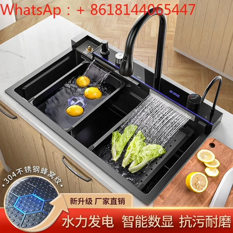 Waterfall Sink Large Single Vegetable Sink Dishwashing Stainless Steel Kitchen Vegetable Basin Household