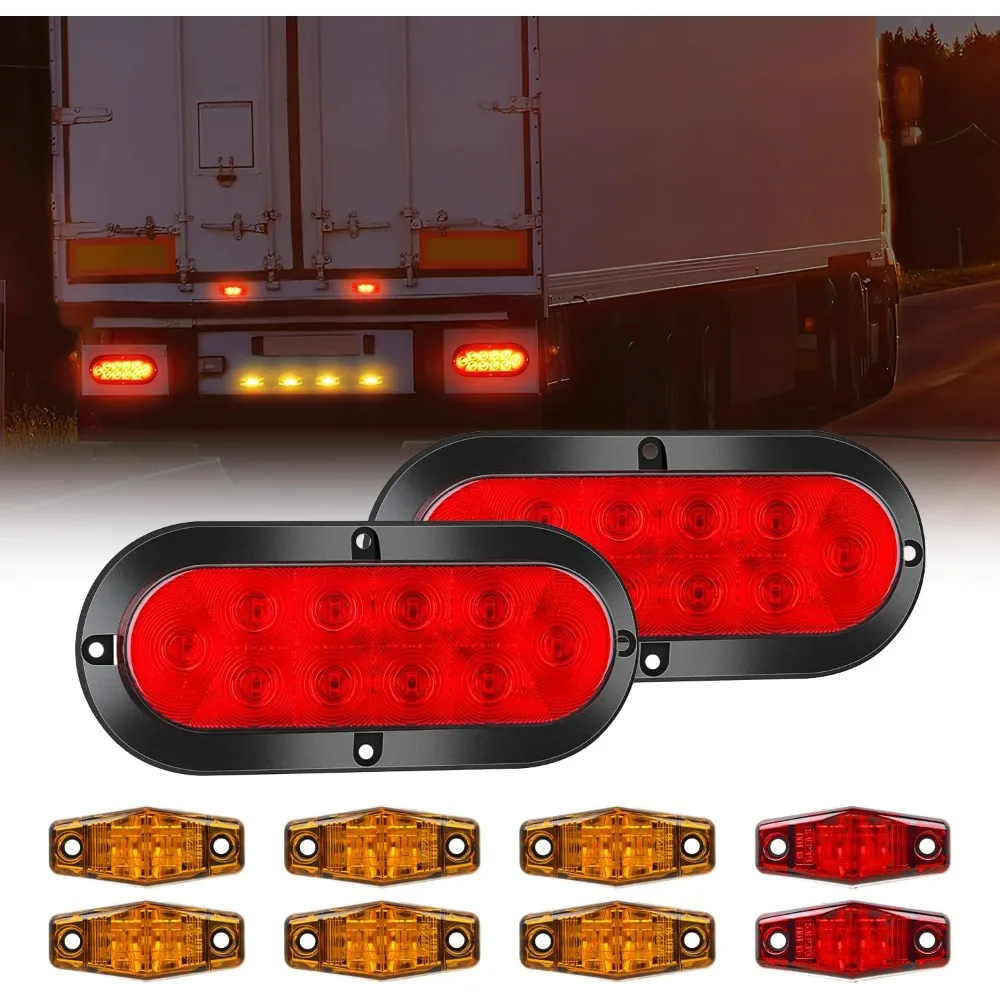 Nilight LED Trailer Light Kit 6 Inch Oval Stop Turn Tail Light Red Amber Side Marker Light Waterproof Surface Mount for 12V Utility Trailer Boat Camper RV Trucks Van Caravan