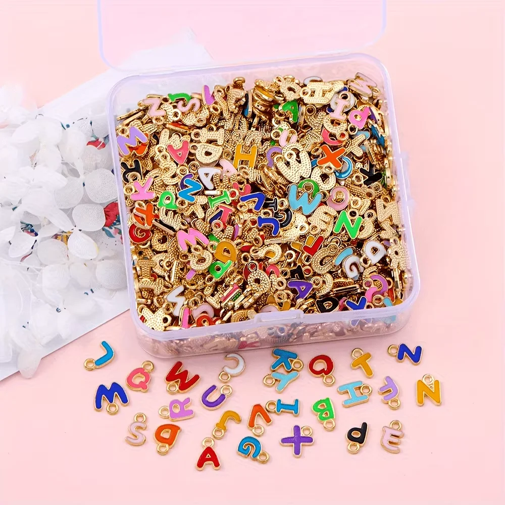 100 Pieces Zinc Alloy A-Z Mini Alphabet Letter Charm Enamel Initial Pendant for Jewelry Making, Bracelet and Necklace Gift - Gol