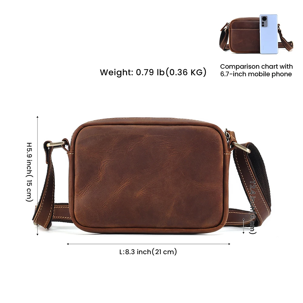 Genuine Leather Men\'s Shoulder Crossbody Bag Female Simple Retro Small Messenger Bag Ladies Crazy Horse Leather Bags Original