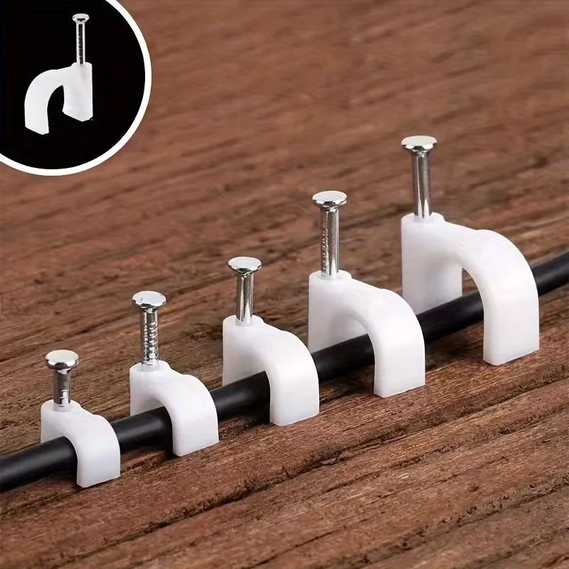 100pcs Steel Cable Clips - Wire Holder Clamps for 6/8mm Cables, Nail-in Design for Secure Fastening