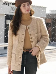 MISHOW Women's Winter French Wool Blend Coat 2023 Korean Loose Cropped Woolen Coats Office Ladies Short Outerwears MXC52W0176