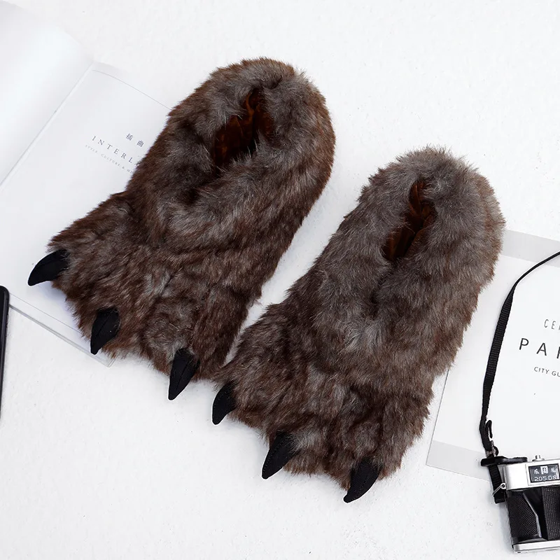 Funny Unisex Animal Paw Slippers Shoes Dinosaur Claw Slippers Fuzzy Winter Warm Home Indoor Room Shoes Cosplay Halloween Costume