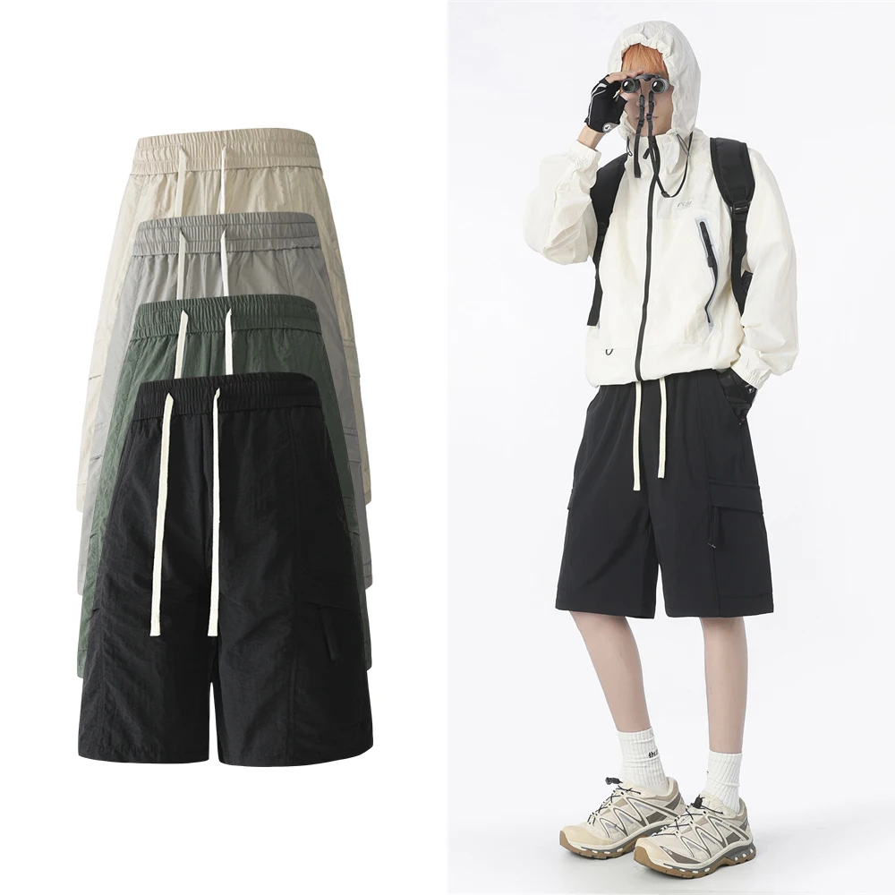 

Новые летние мужские быстросохнущие брюки из ледяного шелка, свободные прямые брюки для улицы, пляжные спортивные шорты для отдыха