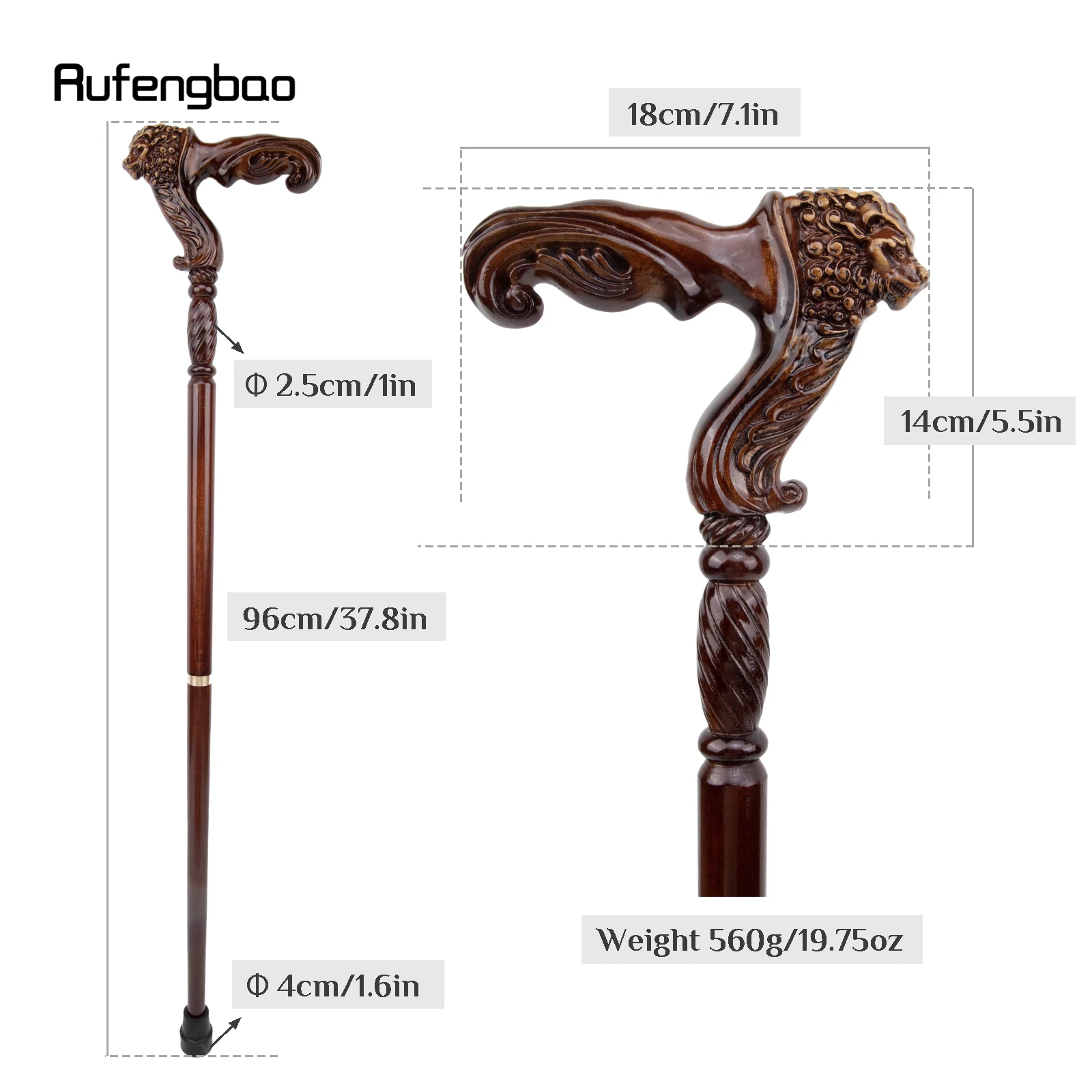 Leeuw Bruin Houten Mode Wandelstok Decoratieve Vampier Cosplay Party Houten Wandelstok Halloween Foelie Wand Crosier 93cm