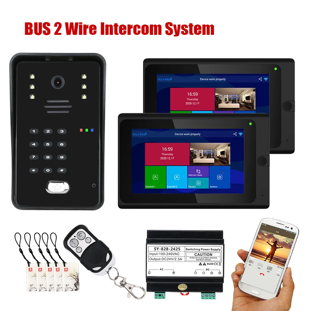 MAOTEWANG Wireless Wifi 7 Inch BUS 2 Wire RFID Video Door Phone Intercom systems Support Remote APP home Access Control System