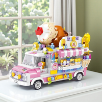 New Ice Cream Truck Small Particle Building Blocks Model Car Assembly Educational Toys Desktop Ornaments Collectible‌ Girls Toys