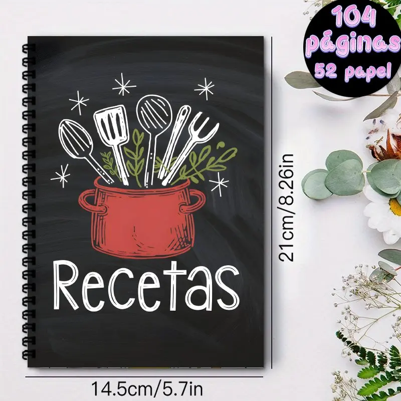 A5 Spanish Recipe Spiral Notebook,Suitable for Home Cooking, Baking and Home Chefs, Fashion Recipe Book, Gift for Food Lover