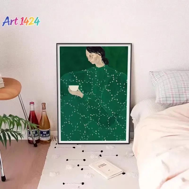 Nordic Style Green Dress Women Abstract Posters Canvas Painting Wall Art Print Pictures Studio Living Room Interior Home Deco