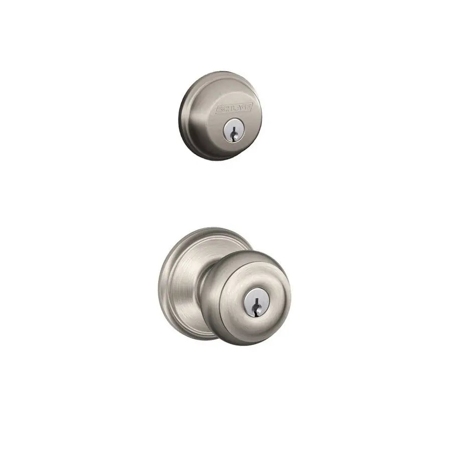 

Satin Nickel FB50N V GEO 619 B60 Single Cylinder Deadbolt and F51 Entry Georgian Knob Keyed Alike, Finish, Security Set