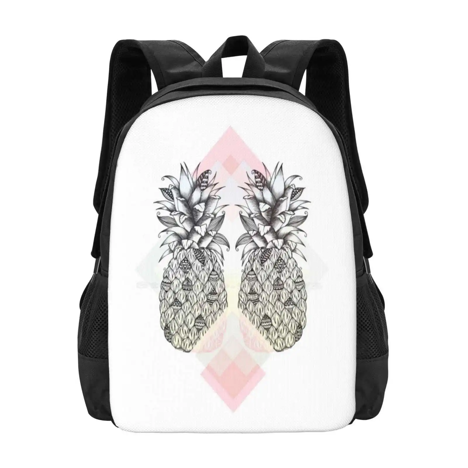 Tropical - Pink Hot Sale Schoolbag Backpack Fashion Bags Tropical Pineapple Fresh Fruit Summer Fun Geometric Sunrise