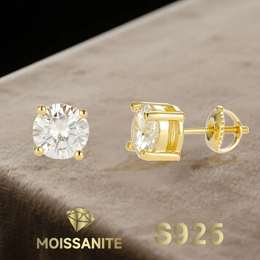 

7.5mm Round Earrings Plated 14k Gold Moissanite Earring S925 Silver Earring for Women Engagement with Gra Certificate New 2025