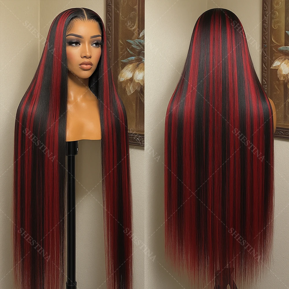 

Модернизированные 1B/99J 5x5 бесклеевые парики с кружевной передней частью, человеческие волосы, бразильские прямые янтарно-черные с красными бордовыми цветными париками