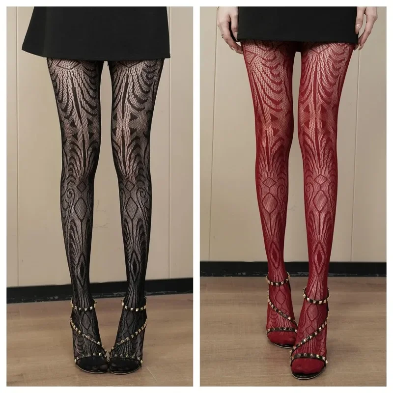Lolita Sweet Girls Punk Style Floral Tights Colorful Thigh High Stockings Classic Y2K Hollowed Out Lace Mesh Bottomed Pantyhose
