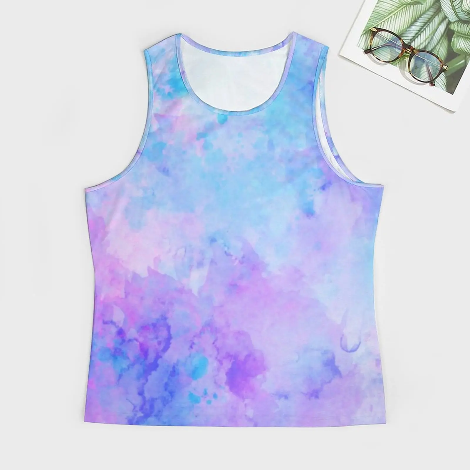 Purple Abstract Print Tank Top Mens Watercolor Splashes Bodybuilding Oversize Tops Beach Vintage Graphic Sleeveless Vests