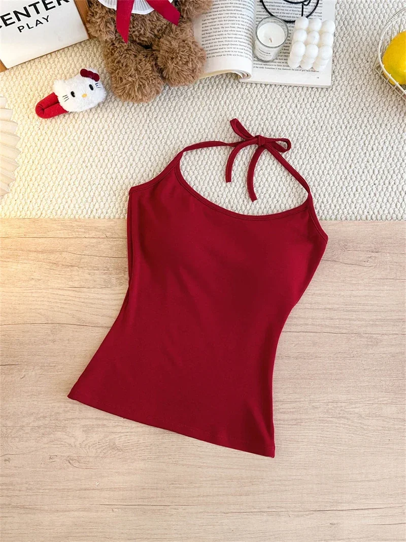 Koreanischer Stil Mehrfarbiges Crop-Top mit Bindeband und integriertem BH-Pad – Sexy, eng anliegendes Tanktop für Damen – Detail 15