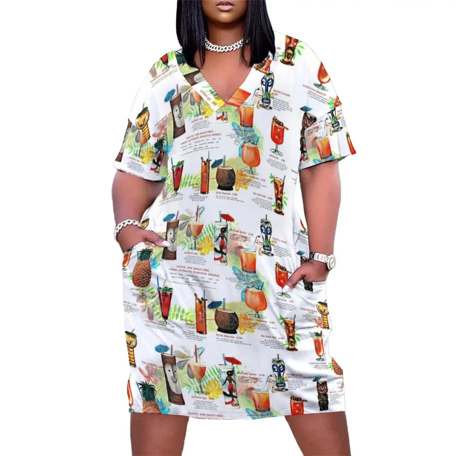 Vintage Tropical Beverage Menu Loose Pocket Dress sexy dress for women Dress woman