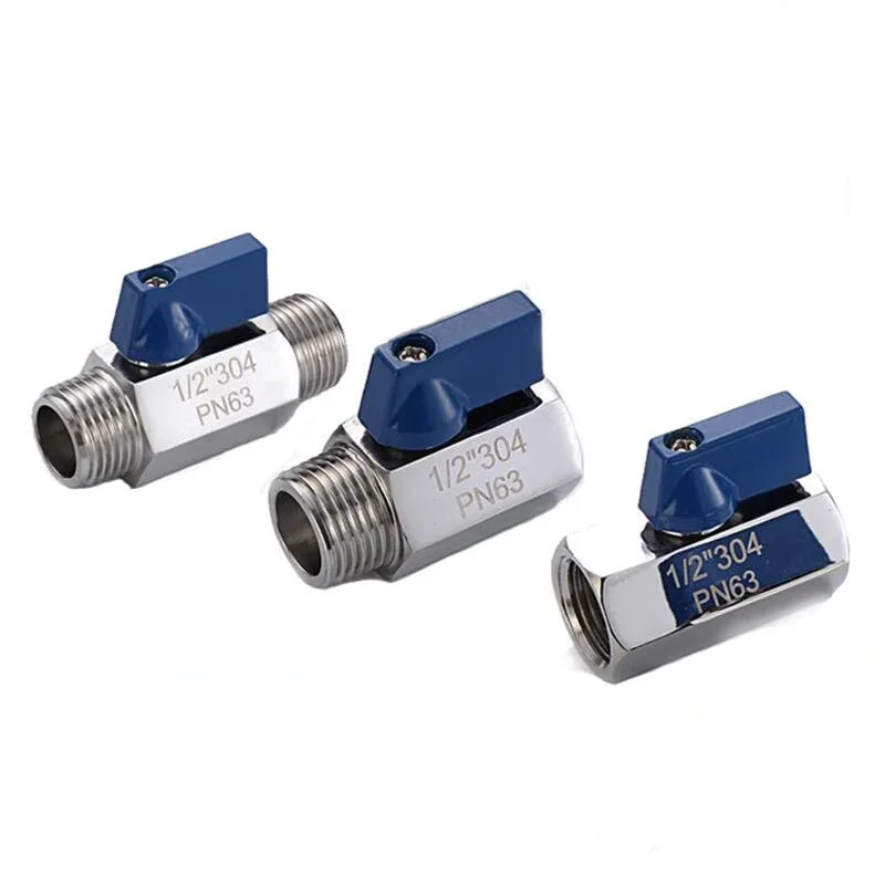 M14 M16 M20 1/8 "1/4" 3/8 "1/2" 3/4 "1" Bsp Npt Vrouwelijke Mannelijke Draad 304 Roestvrijstalen Mini Kogelklep Adapter Met Blauw Handvat