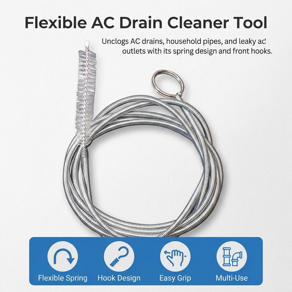 Drain Cleaning Tool Unclogging AC Drain Pipe Cleaner for Air Conditioner Maintenance Stainless Steel Flexible Spring Tool