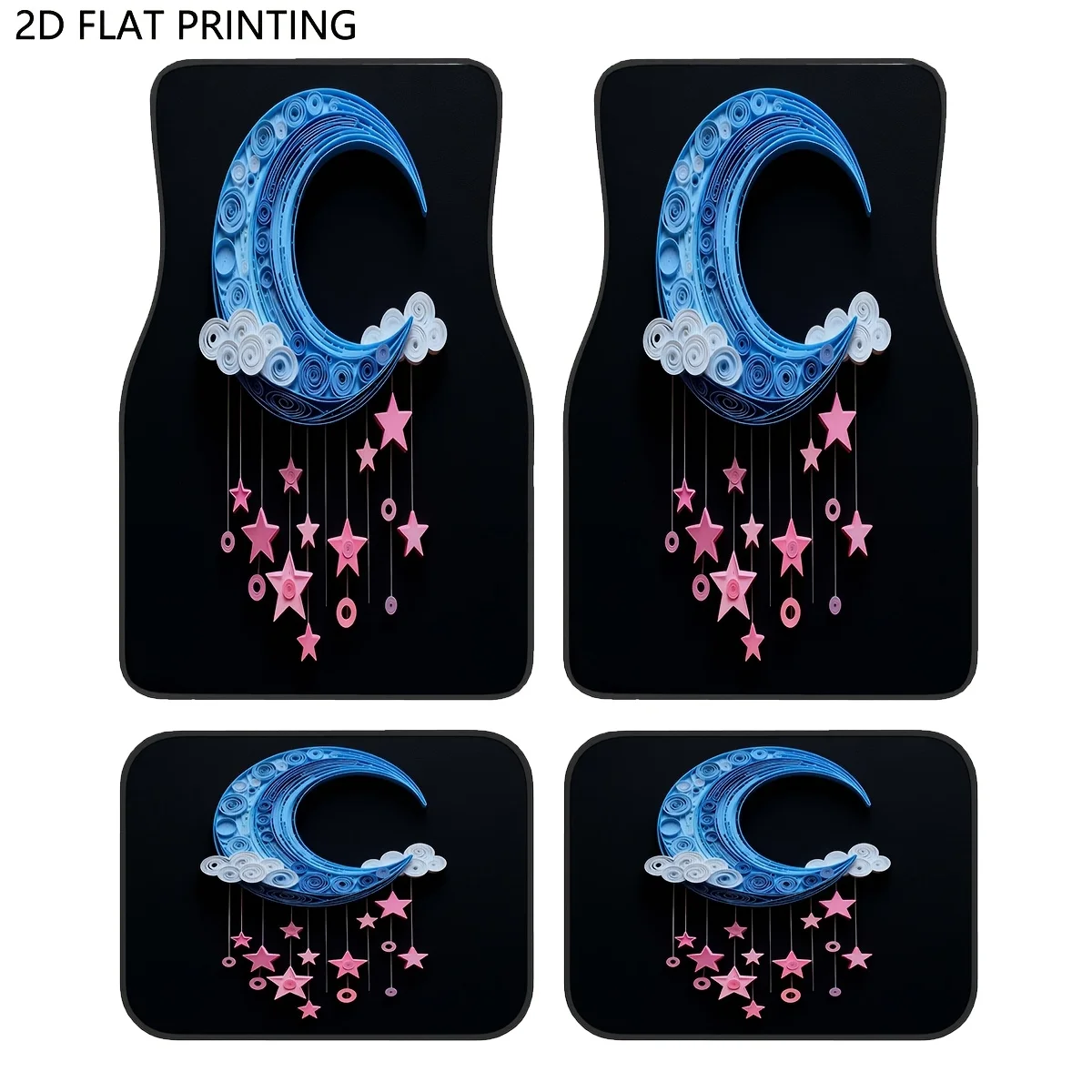 

4pcs Sky Roll Flower Star Moon Design Car Floor Mats | Durable Polyester Fiber, Suitable For Front And Rear Seats, Easy To Clean